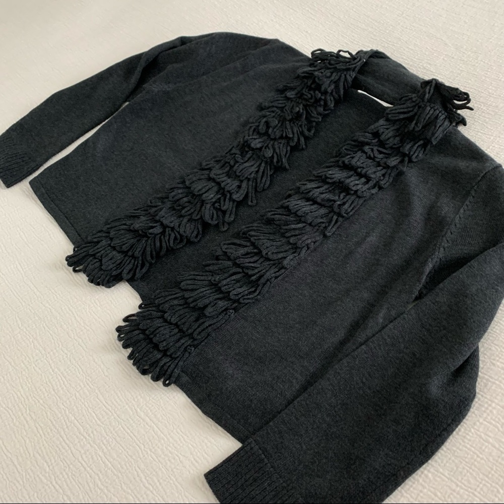 Calvin Klein Cardigan Sweater Womens Small Loop Fringe Open Front Charcoal Grey - Picture 4 of 8